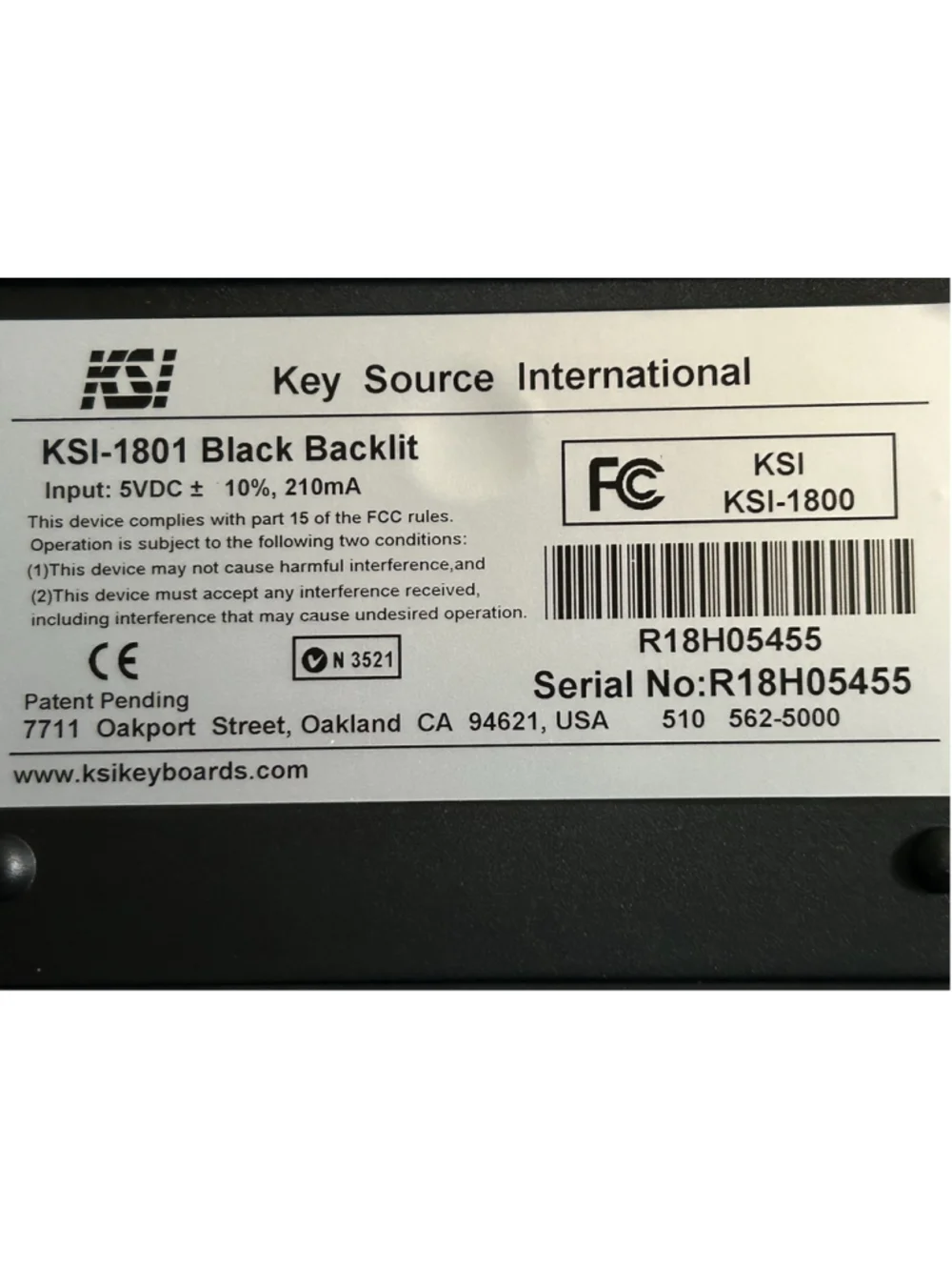 Key Source International KSI-1801 Black Backlit Keyboard Side Numbers